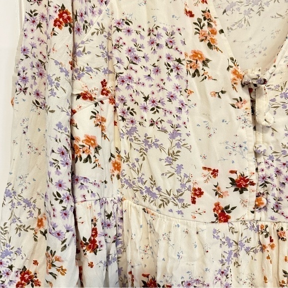 Super cute floral mini dress fully lined button bodice v-neck women's size L - Picture 3 of 8